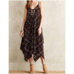 Anthropologie Dress HD in Paris Estrella Handkerchief Silk Size XSmall Brown Geo